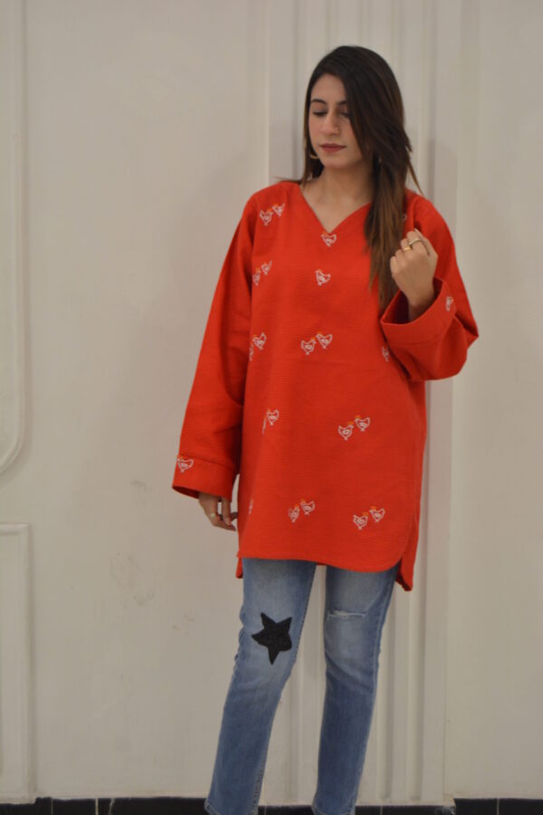 Hand-Embroidered Red Cotton Tunic - Image 3