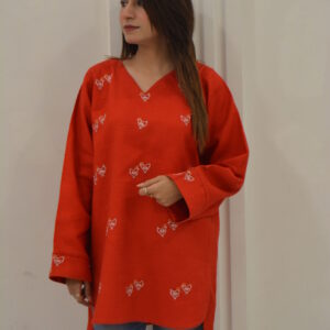 Hand-Embroidered Red Cotton Tunic