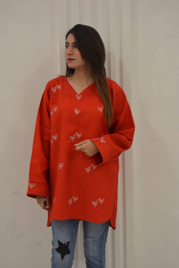 Hand-Embroidered Red Cotton Tunic