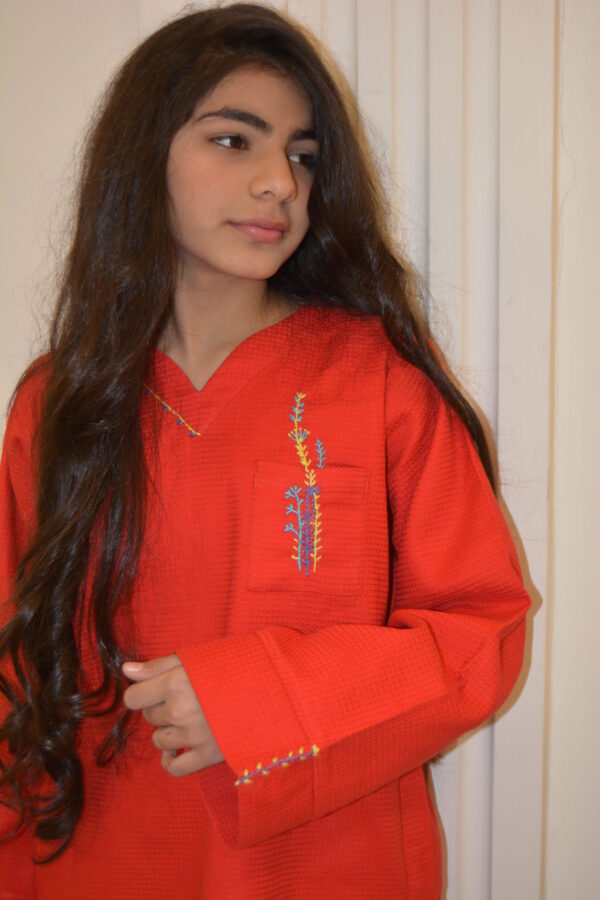 Scarlet Hand-Embroidered Cotton Tunic - Image 2