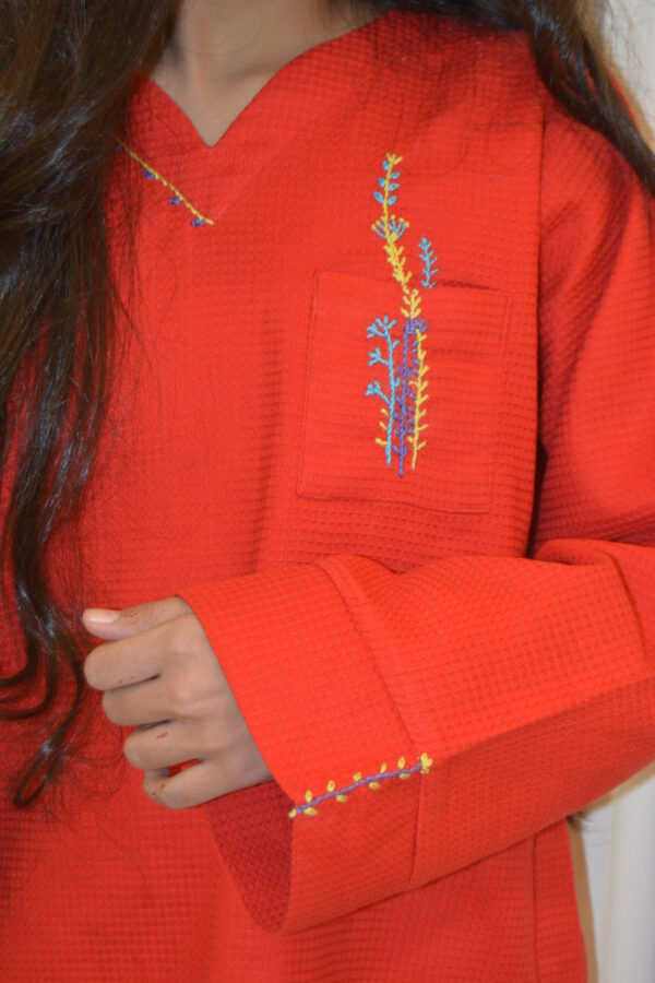 Scarlet Hand-Embroidered Cotton Tunic - Image 3