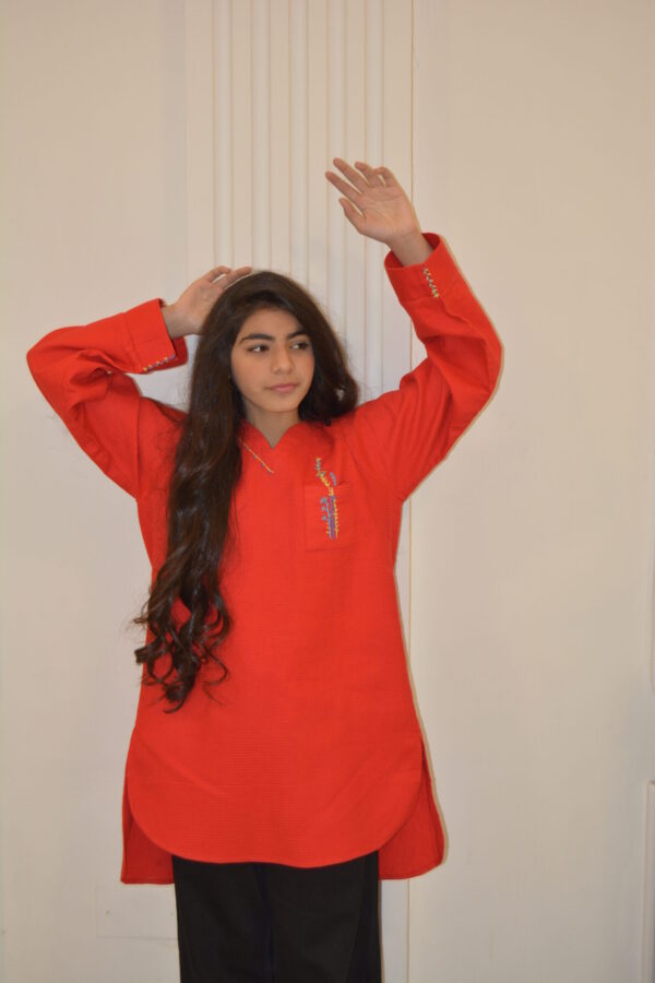 Scarlet Hand-Embroidered Cotton Tunic
