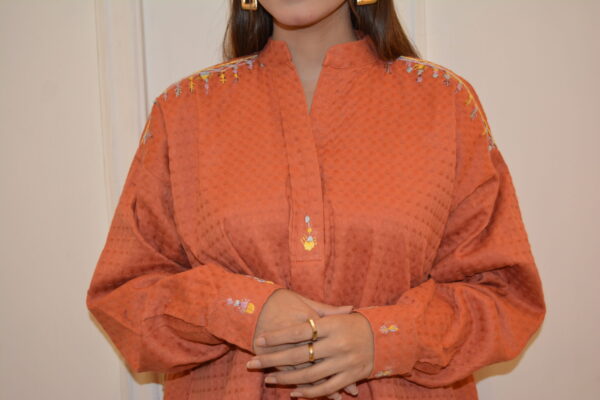 Rust-Toned Hand-Embroidered Cotton Tunic - Image 2