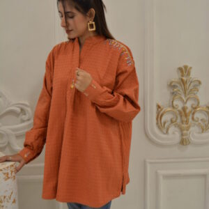 Rust-Toned Hand-Embroidered Cotton Tunic