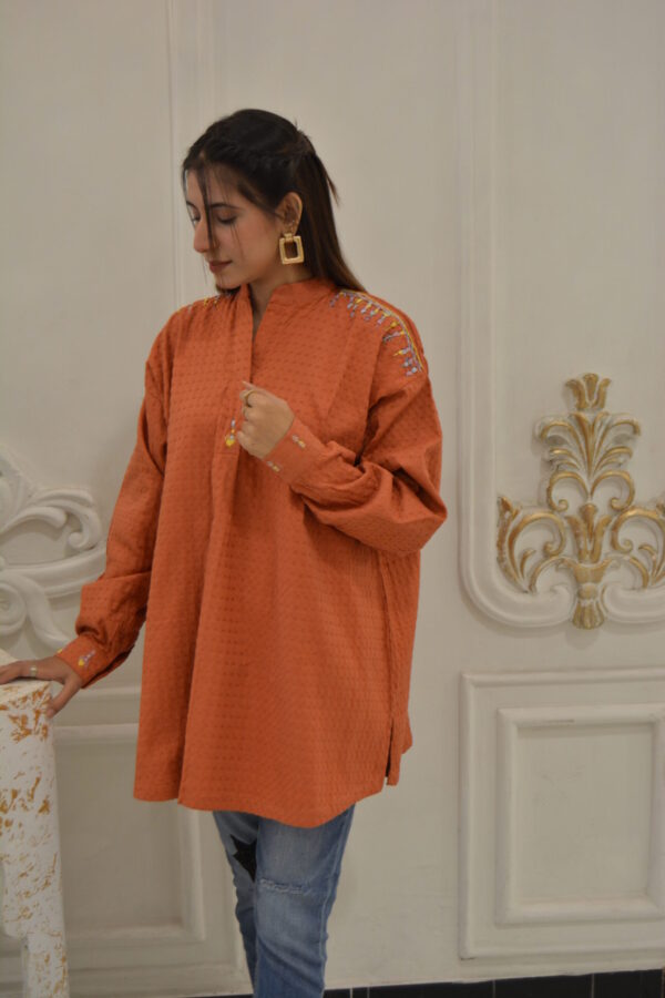 Rust-Toned Hand-Embroidered Cotton Tunic