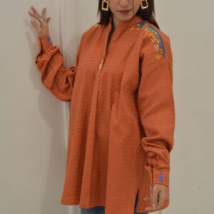 Rust-Toned Hand-Embroidered Cotton Tunic