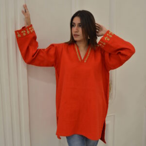 Vibrant Hand-Embroidered Red Cotton Tunic