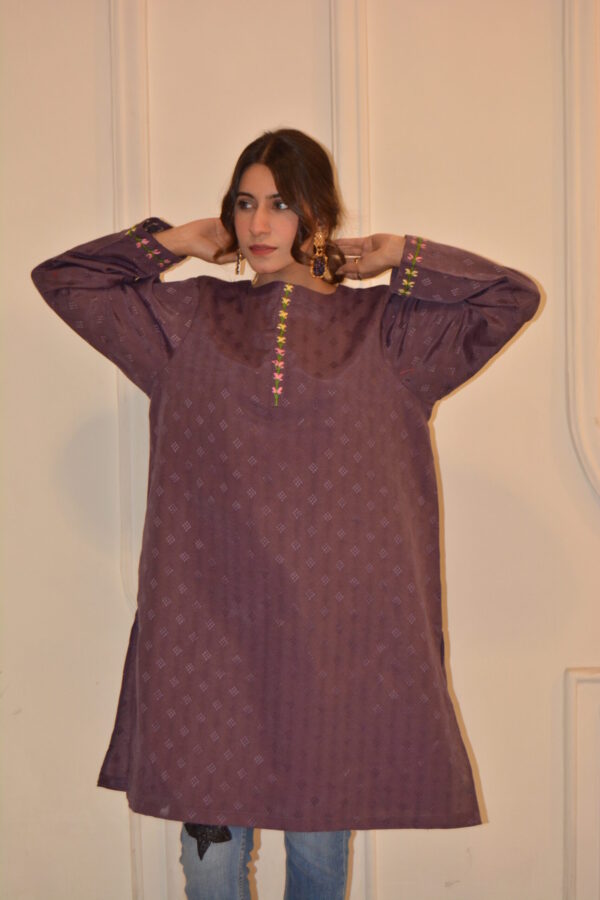 Purple Hand-Embroidered Cotton Shirt - Image 5