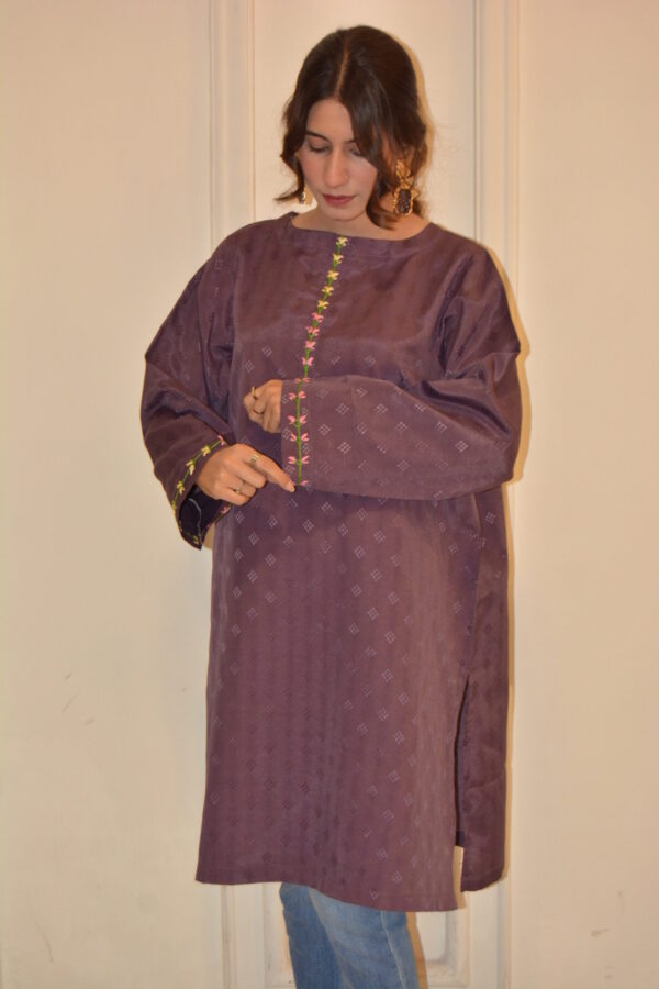 Purple Hand-Embroidered Cotton Shirt