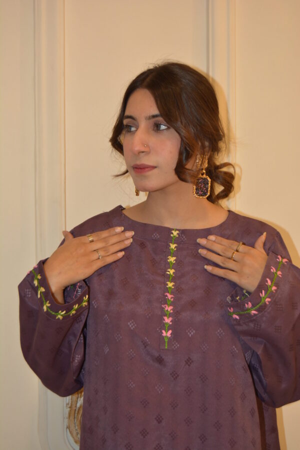 Purple Hand-Embroidered Cotton Shirt - Image 3