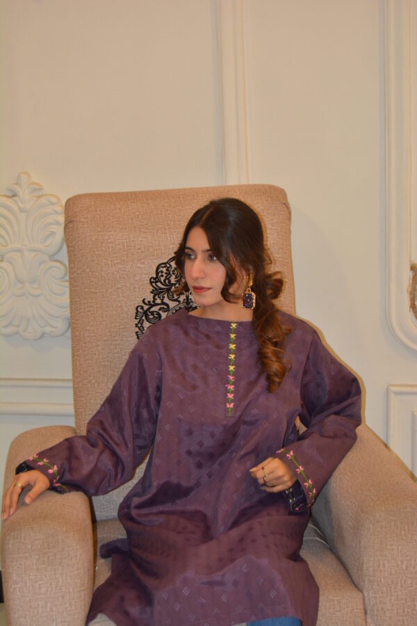 Purple Hand-Embroidered Cotton Shirt - Image 4