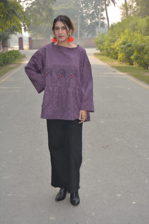 Purple Doll Embroidered Cotton Frock - Image 3