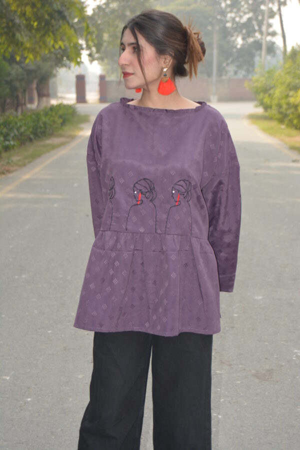 Purple Doll Embroidered Cotton Frock - Image 2