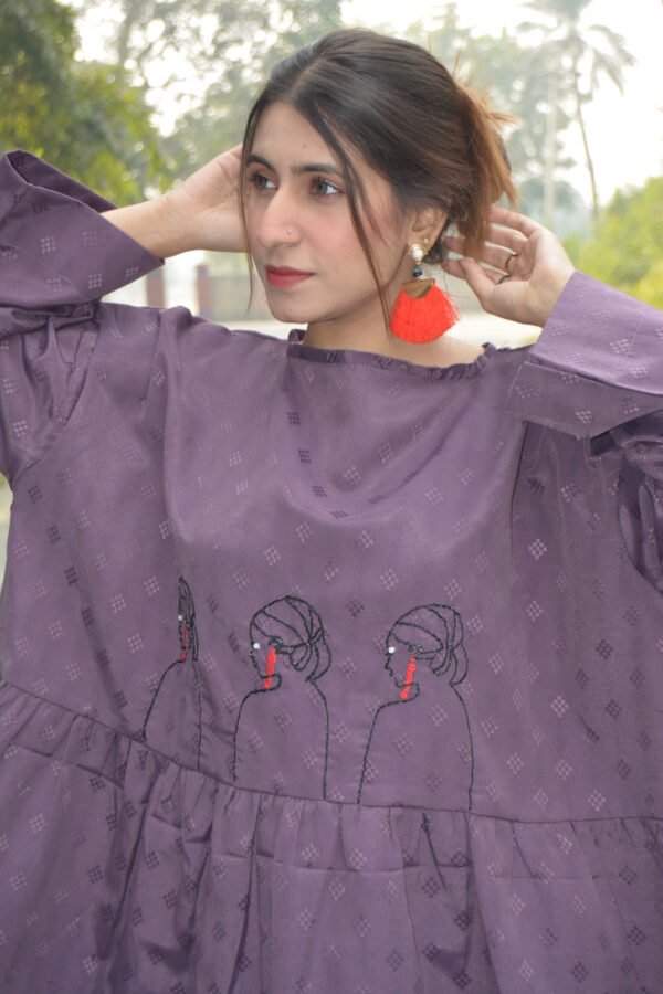 Purple Doll Embroidered Cotton Frock - Image 4