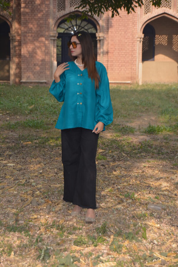 Teal Raw Silk Shirt