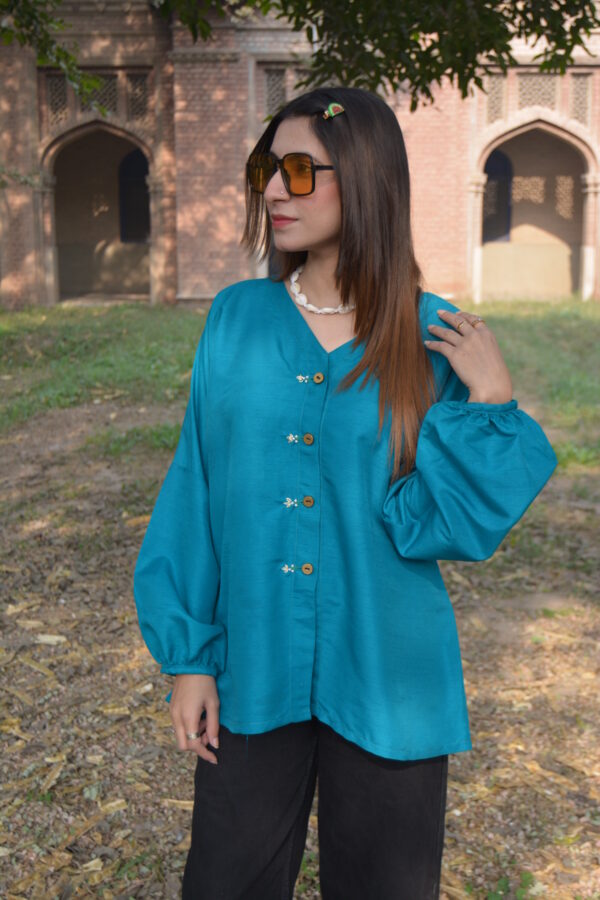Teal Raw Silk Shirt - Image 4