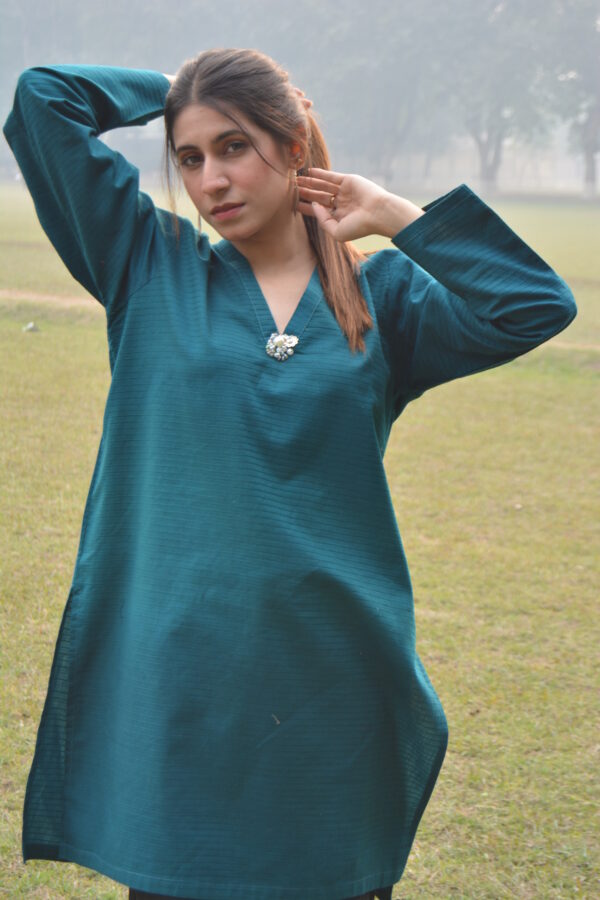 Teal Woven Cotton Shirt - Image 2