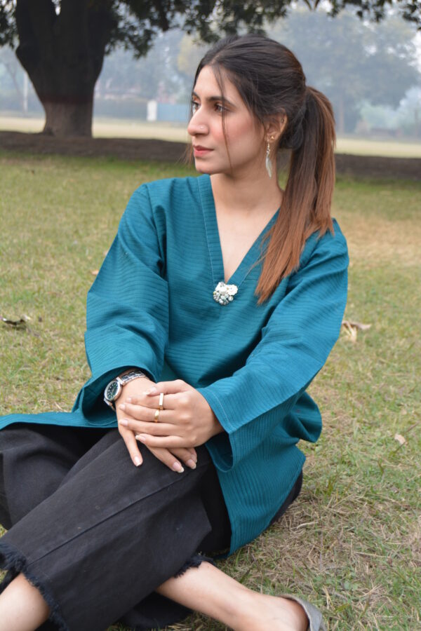 Teal Woven Cotton Shirt - Image 3