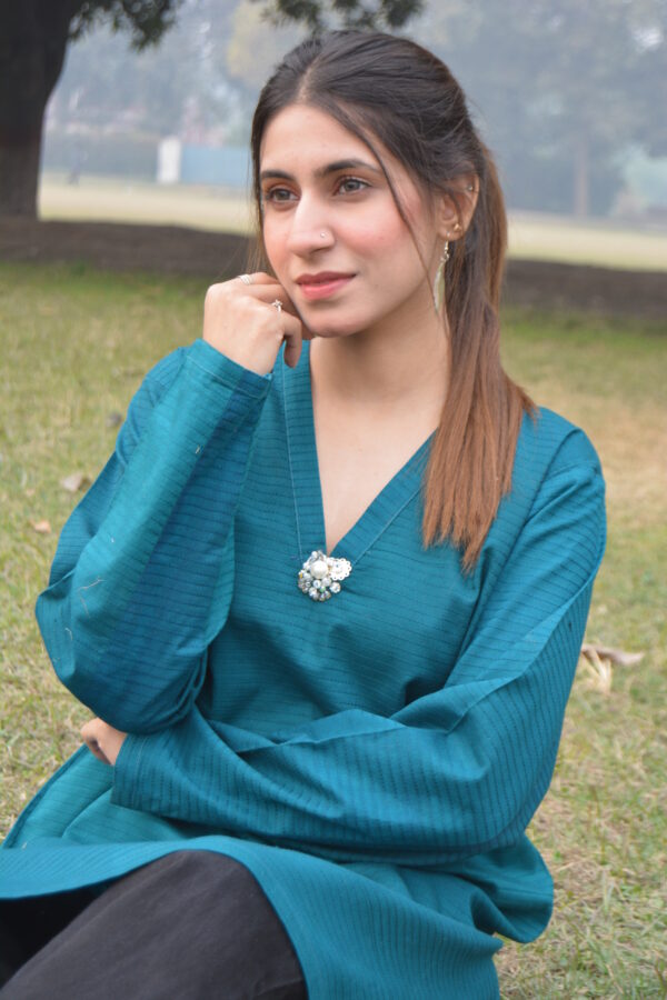Teal Woven Cotton Shirt - Image 4