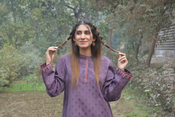 Purple Woven Cotton Kurta - Image 3