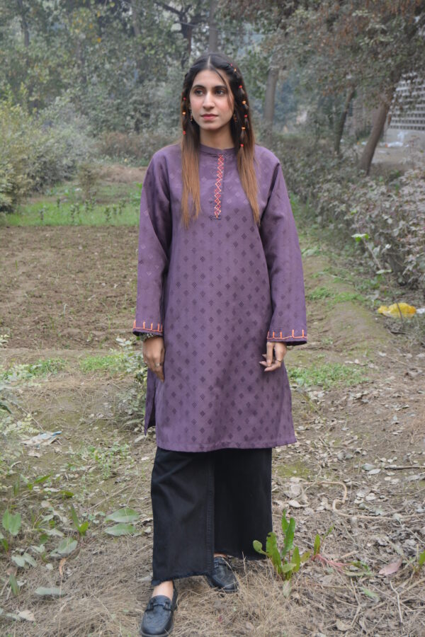 Purple Woven Cotton Kurta