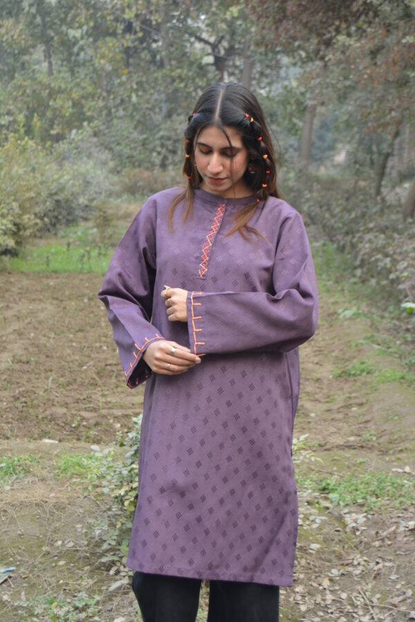 Purple Woven Cotton Kurta - Image 2