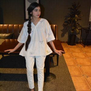 White Cotton Top with Embroidered Floral Details