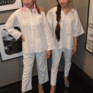 White Cotton Button-Down Shirt with Floral Embroidery