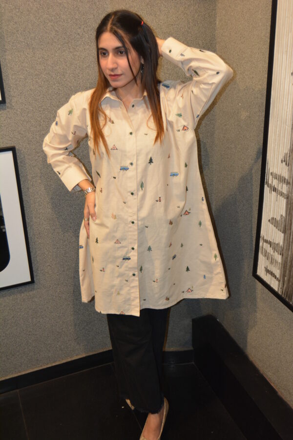 Beige Camping-Themed Tunic